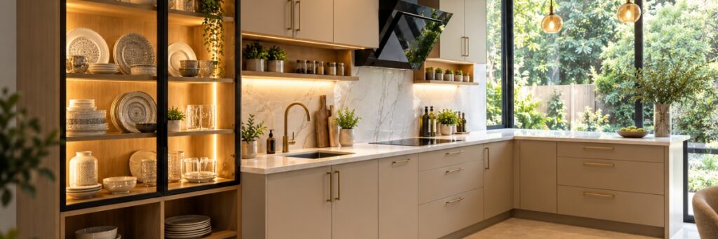 Modern fitted kitchen designed for maximum functionality with practical storage, integrated appliances, spacious worktops and a balanced layout.